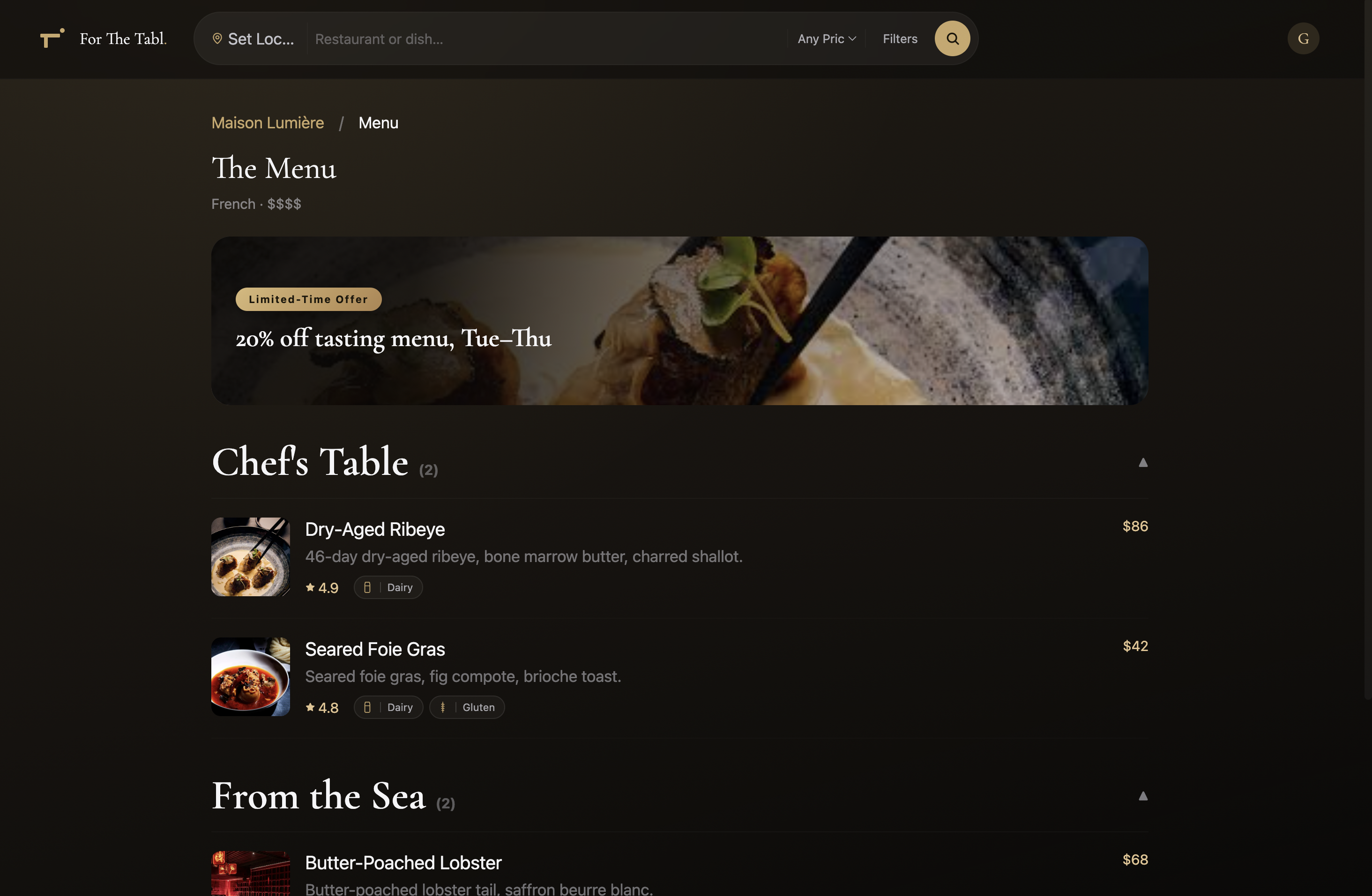 Dish search and discovery results on For The Tabl.