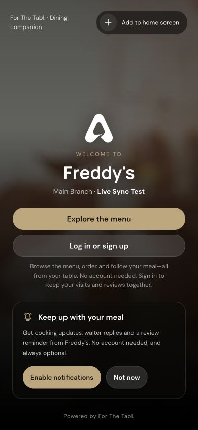For The Tabl. A restaurant-branded welcome interface