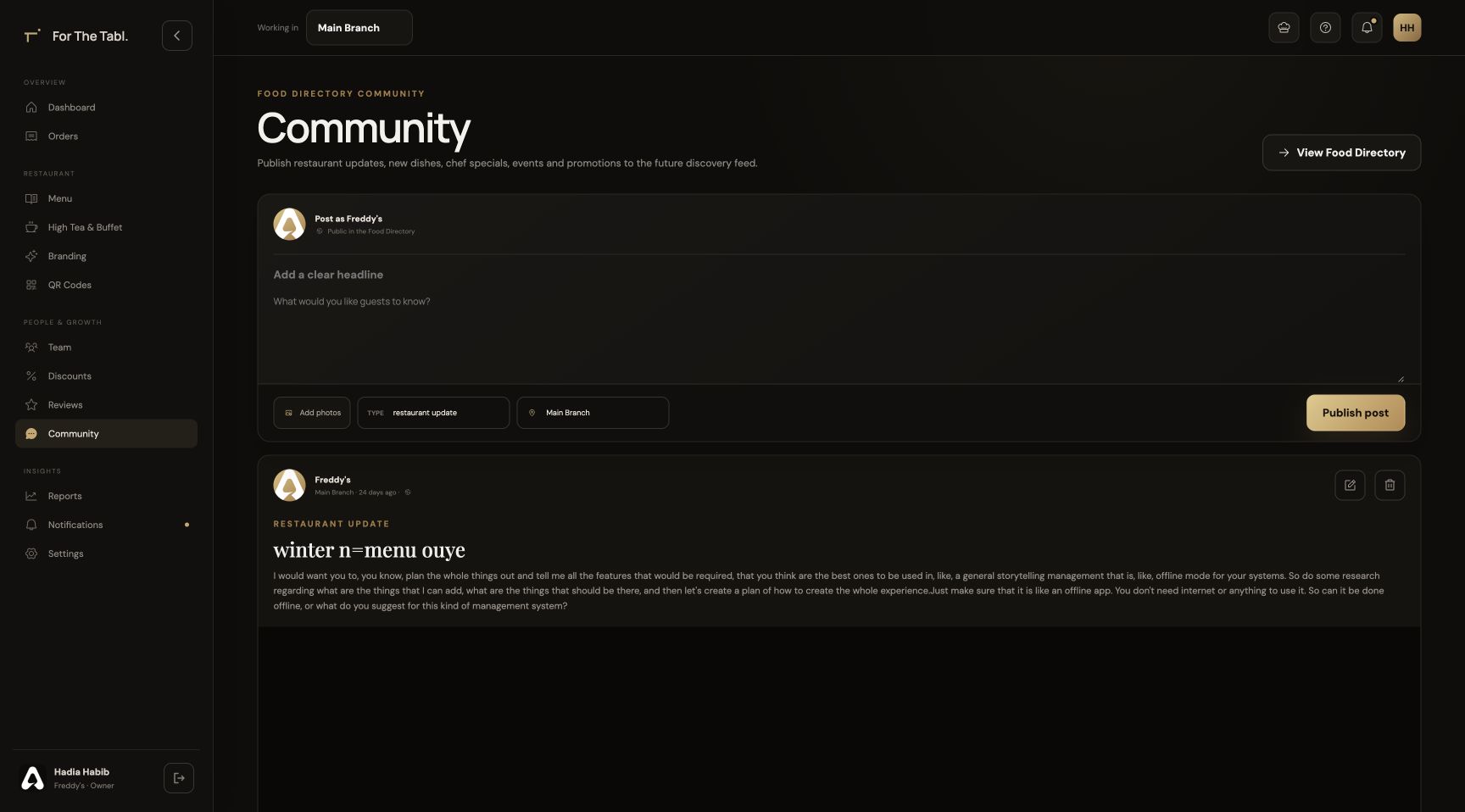 For The Tabl. Community updates interface